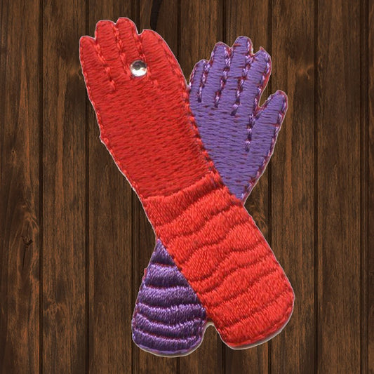 embroidered iron on sew on patch purple red gloves