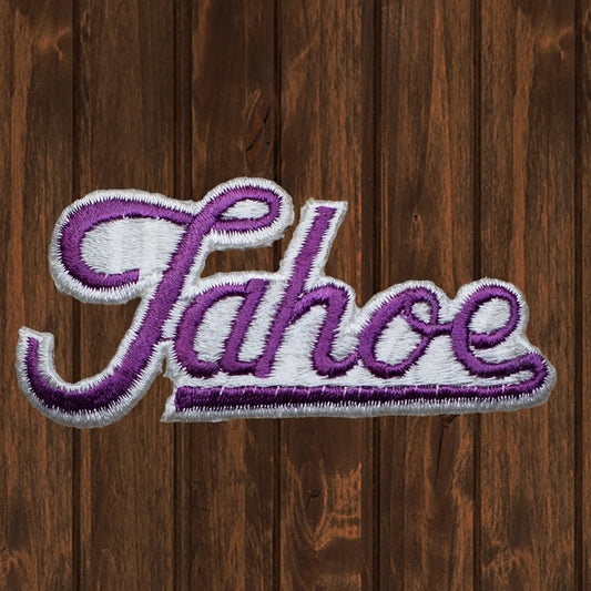 embroidered iron on sew on patch purple tahoe script