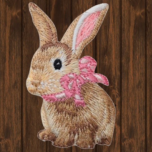 embroidered iron on sew on patch rabbit with pink bow