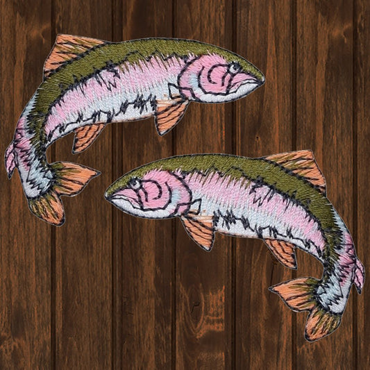 embroidered iron on sew on patch rainbow trout set