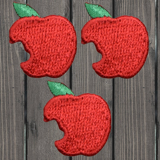 embroidered iron on sew on patch red apple bite 3 pack