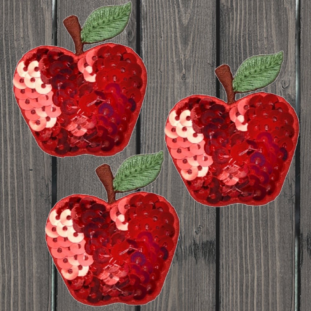 embroidered iron on sew on patch red apple sequin 3 pack