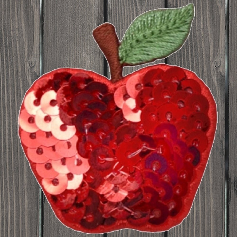 embroidered iron on sew on patch red apple sequin