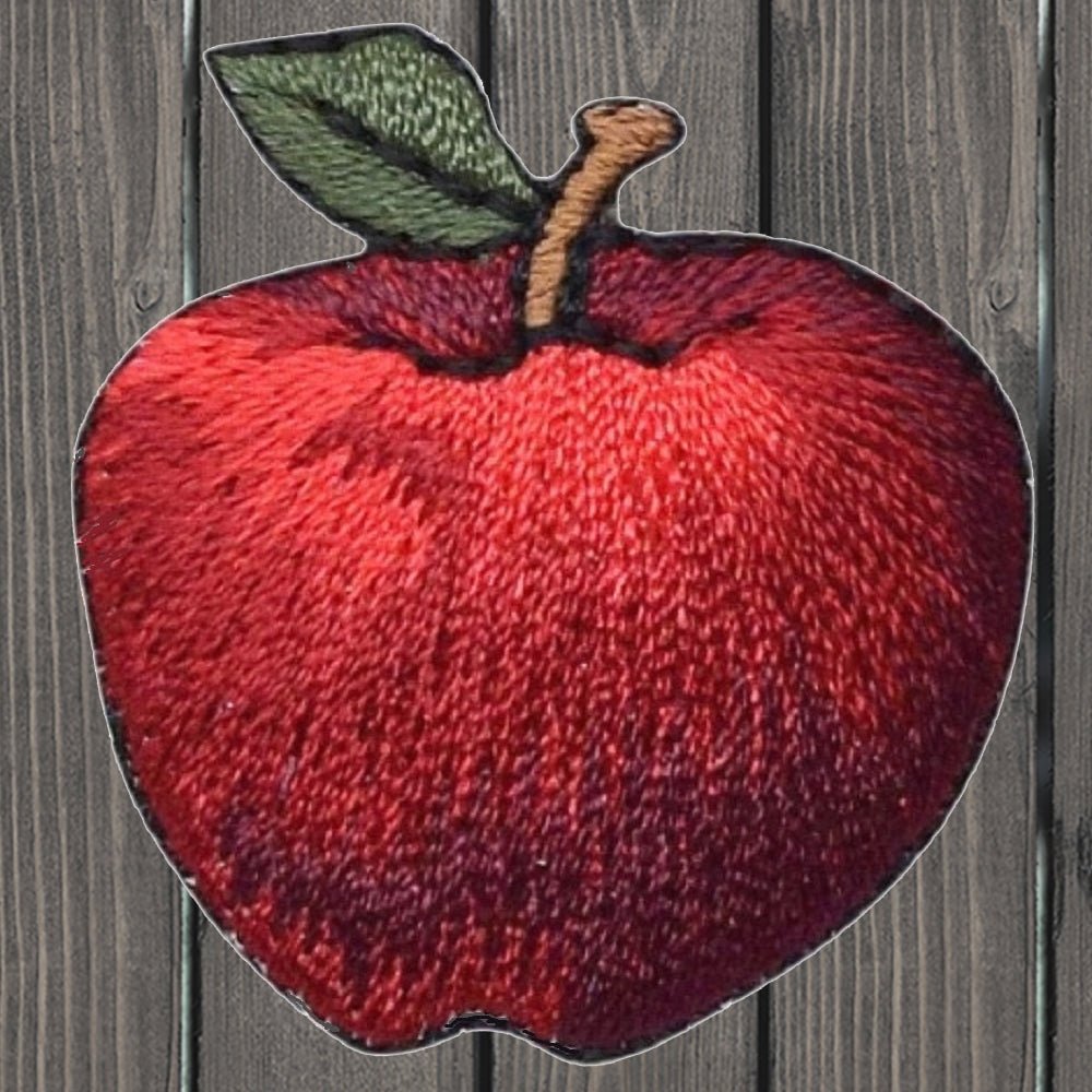 embroidered iron on sew on patch red apple with leaf
