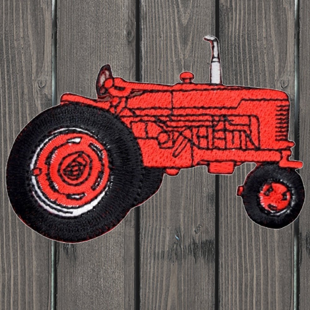 embroidered iron on sew on patch red farm tractor