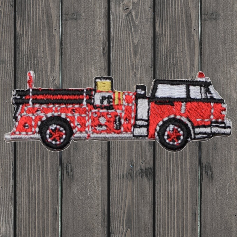 embroidered iron on sew on patch red fire engine truck