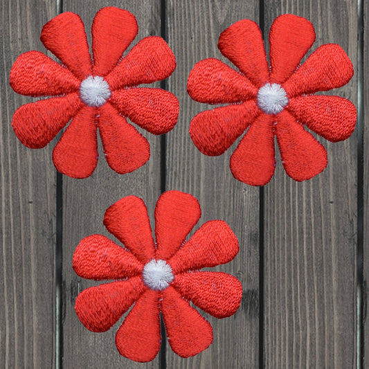 embroidered iron on sew on patch red flower daisy