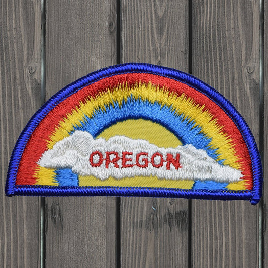 embroidered iron on sew on patch red oregon rainbow