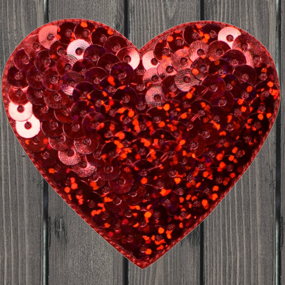 embroidered iron on sew on patch red sequin heart