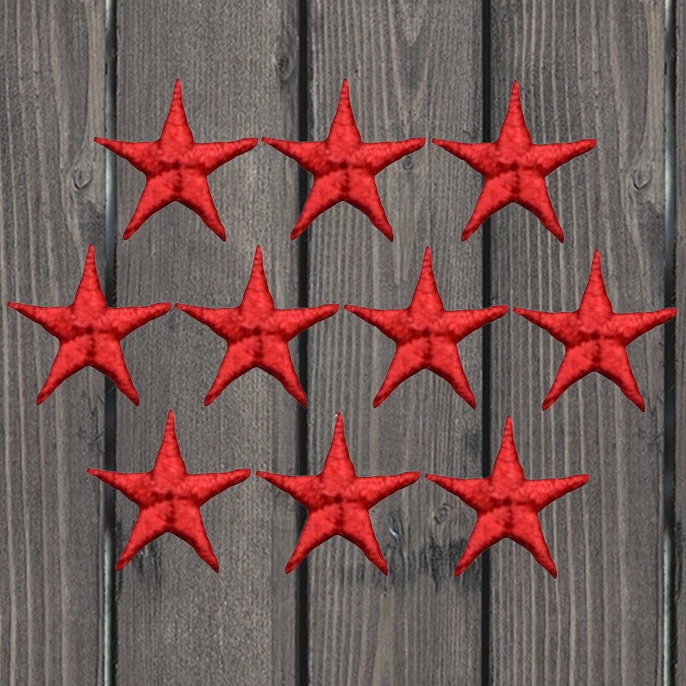 embroidered iron on sew on patch red stars 10 pack