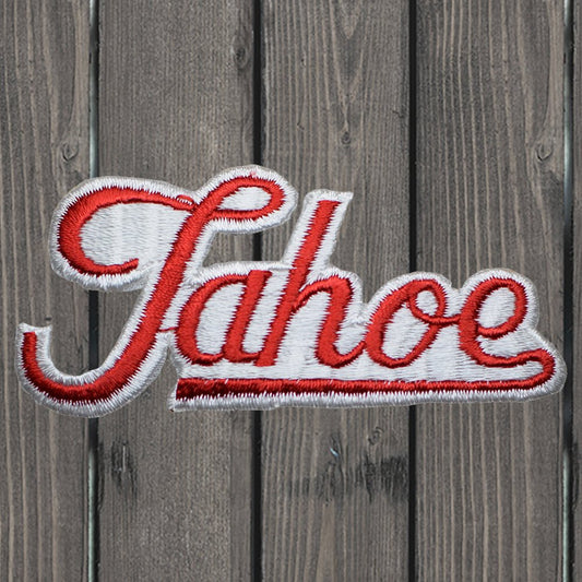 embroidered iron on sew on patch red tahoe script