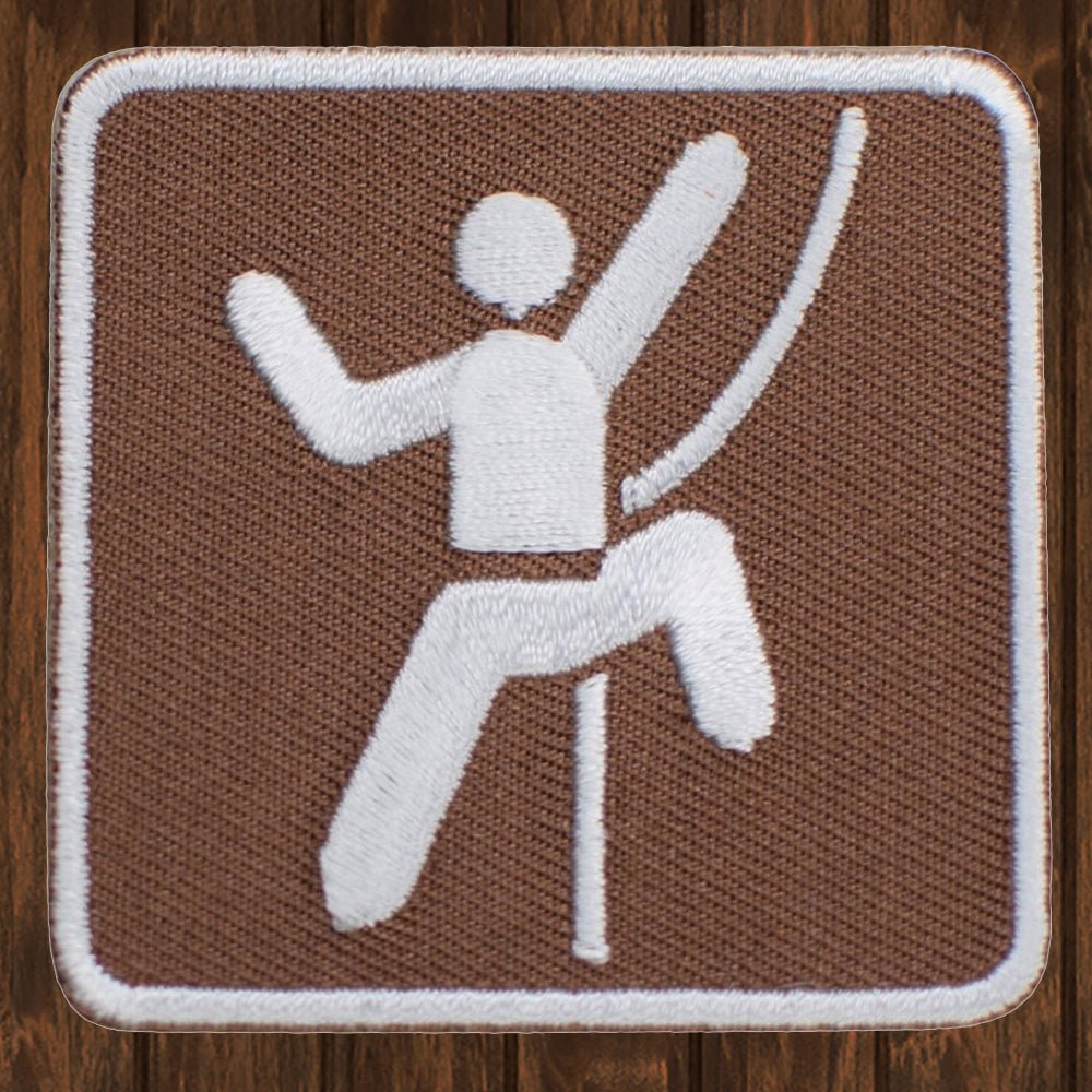 embroidered iron on sew on patch rock climbing sign