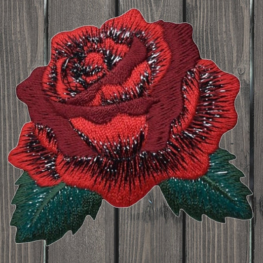 embroidered iron on sew on patch rose flower leaves shimmer 2