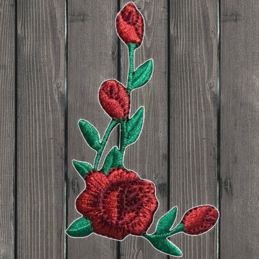 embroidered iron on sew on patch rose on stem facing left 2