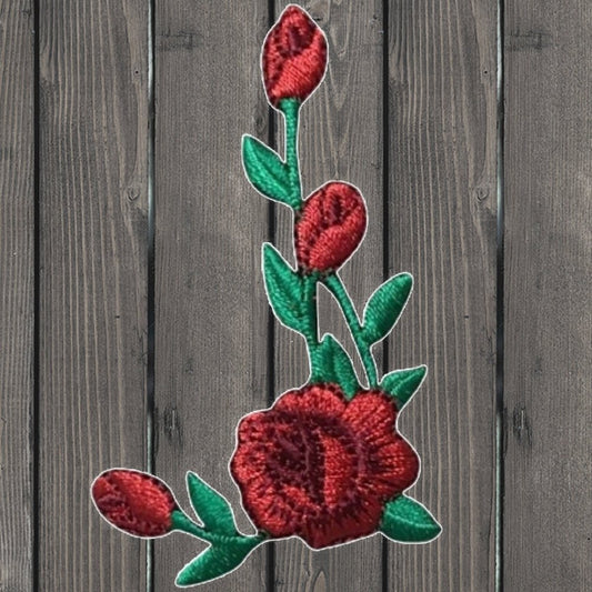 embroidered iron on sew on patch rose on stem facing left