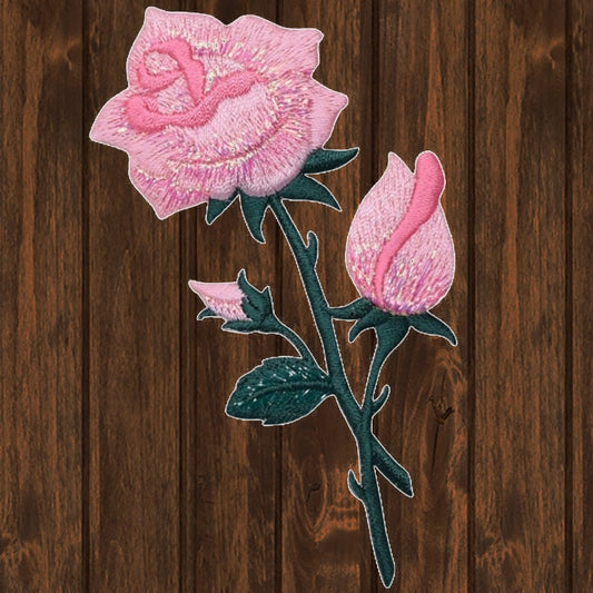 embroidered iron on sew on patch roses pink shimmer