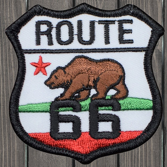 embroidered iron on sew on patch route 66 bear red green