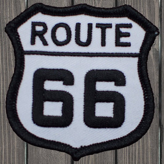 embroidered iron on sew on patch route 66 black white