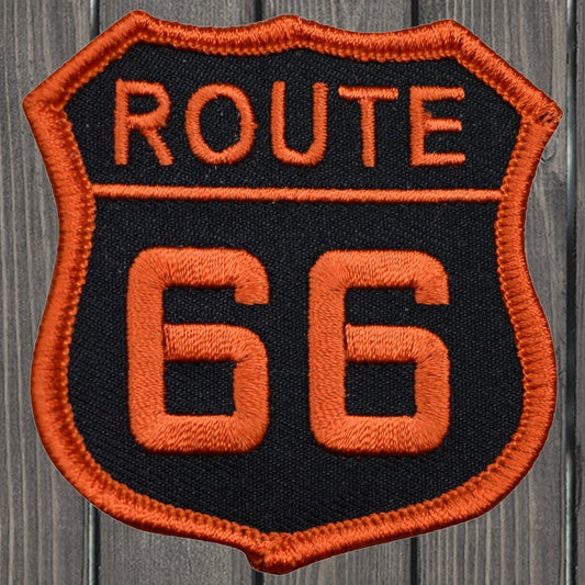 embroidered iron on sew on patch route 66 orange black