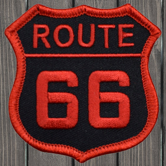 embroidered iron on sew on patch route 66 red black