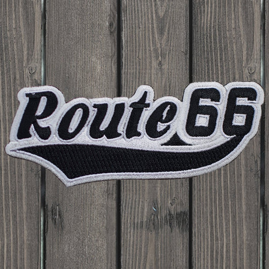 embroidered iron on sew on patch route 66 script black