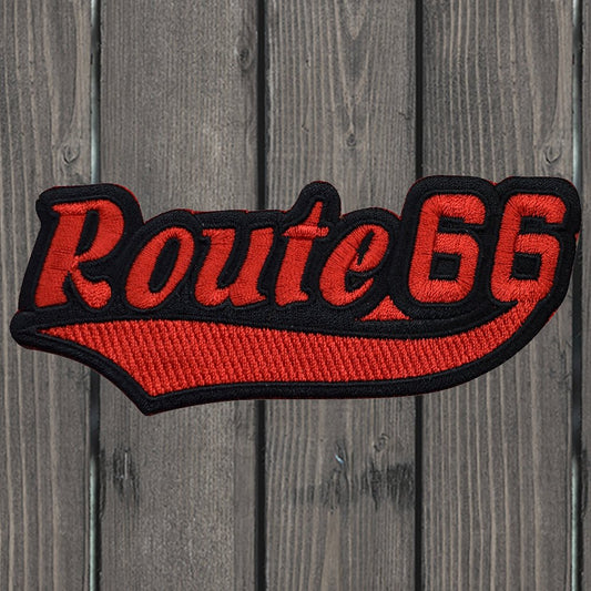 embroidered iron on sew on patch route 66 script red