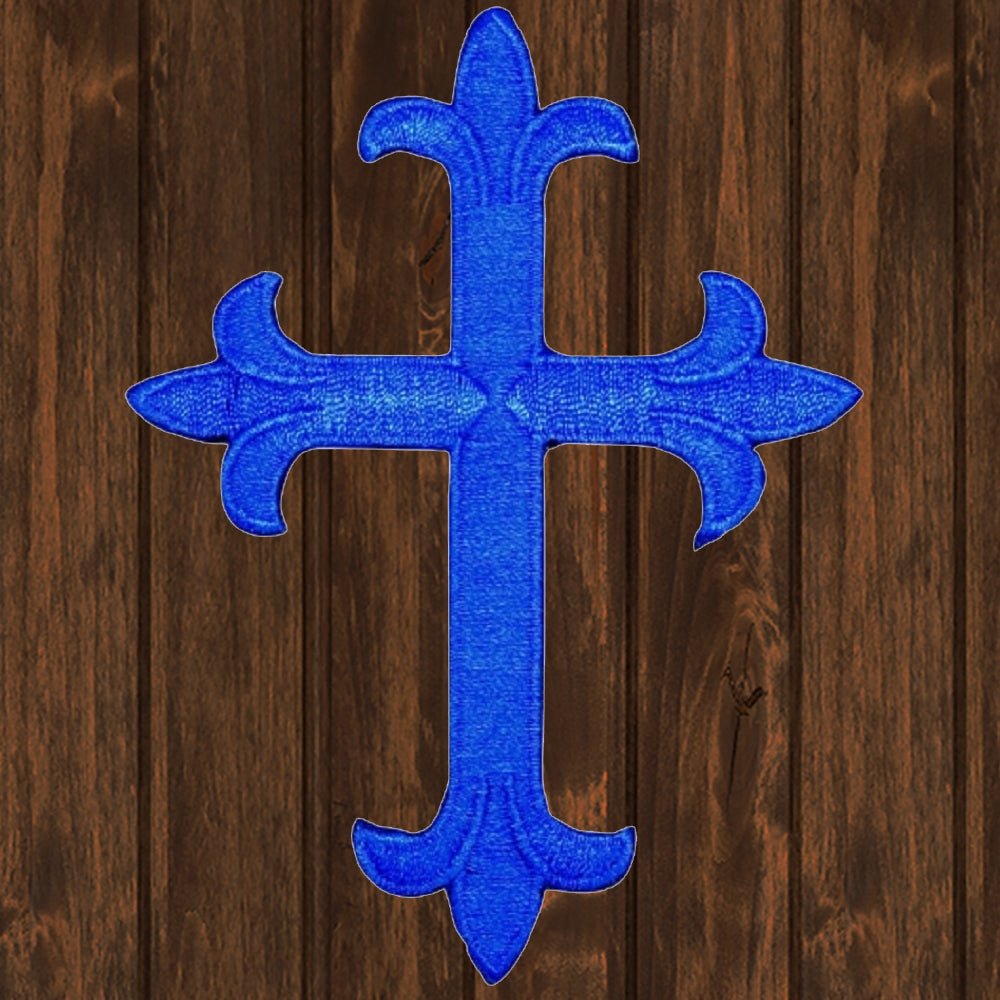 embroidered iron on sew on patch royal blue religious cross