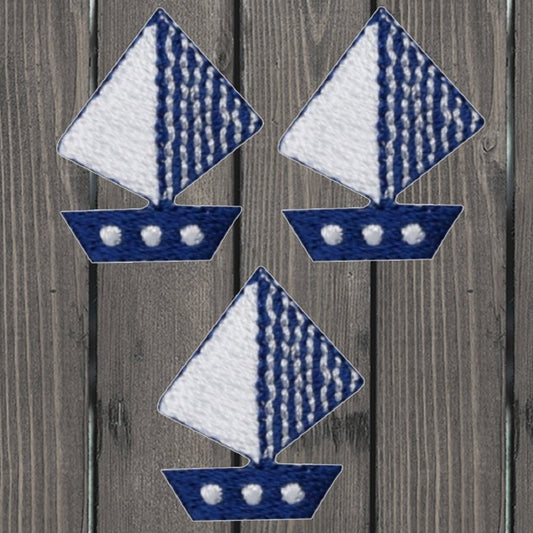 embroidered iron on sew on patch sailboat blue white