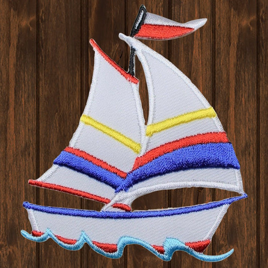 embroidered iron on sew on patch sailboat
