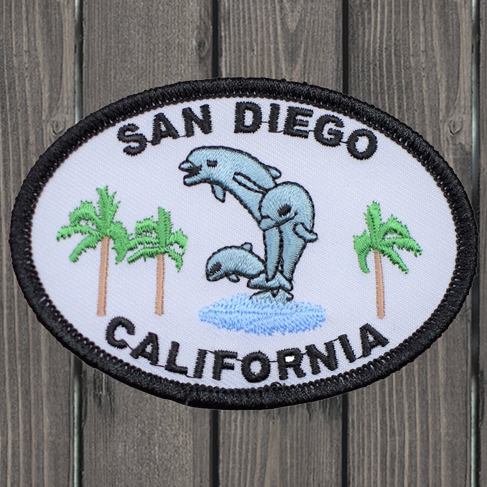 embroidered iron on sew on patch san diego dolphin white black