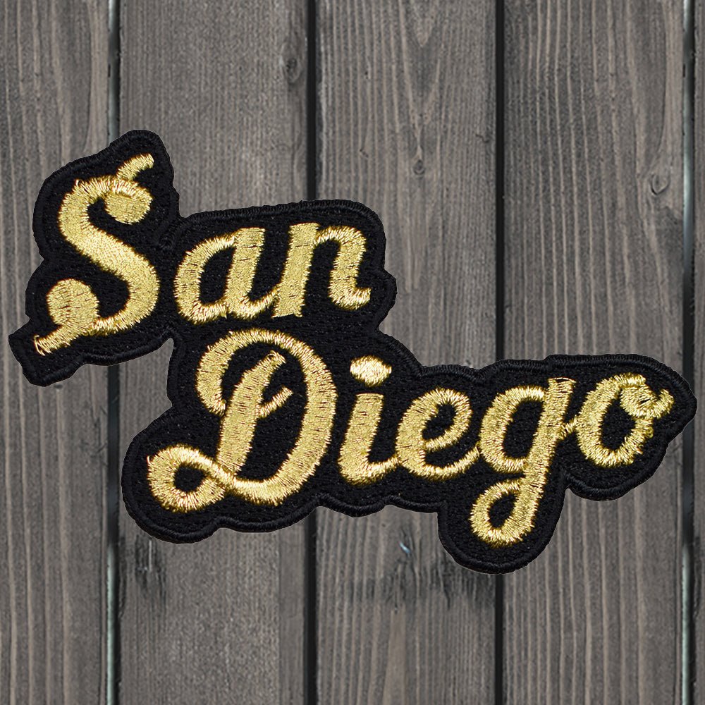 embroidered iron on sew on patch san diego gold
