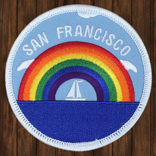 embroidered iron on sew on patch san francisco rainbow sailboat