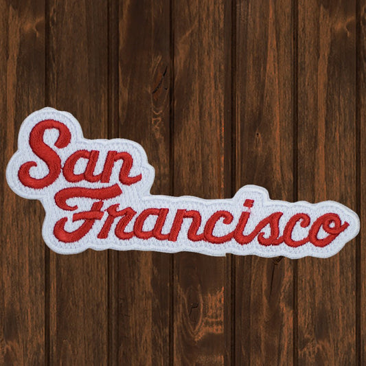 embroidered iron on sew on patch san francisco red script