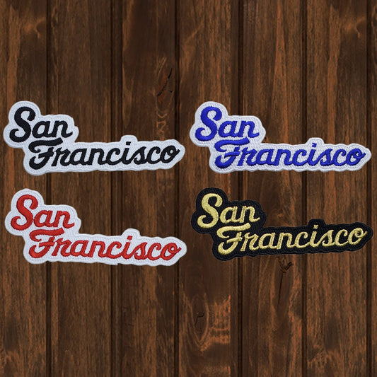 embroidered iron on sew on patch san francisco script set