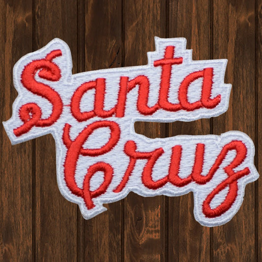 embroidered iron on sew on patch santa cruise script
