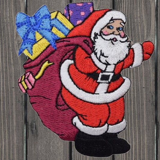 embroidered iron on sew on patch santa with bag and presents