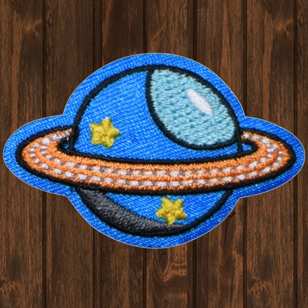 embroidered iron on sew on patch saturn blue