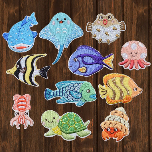 embroidered iron on sew on patch sea creatures set