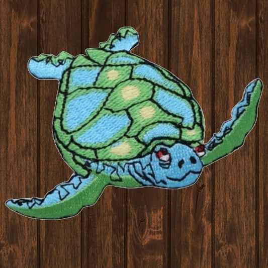 embroidered iron on sew on patch sea turtle green blue