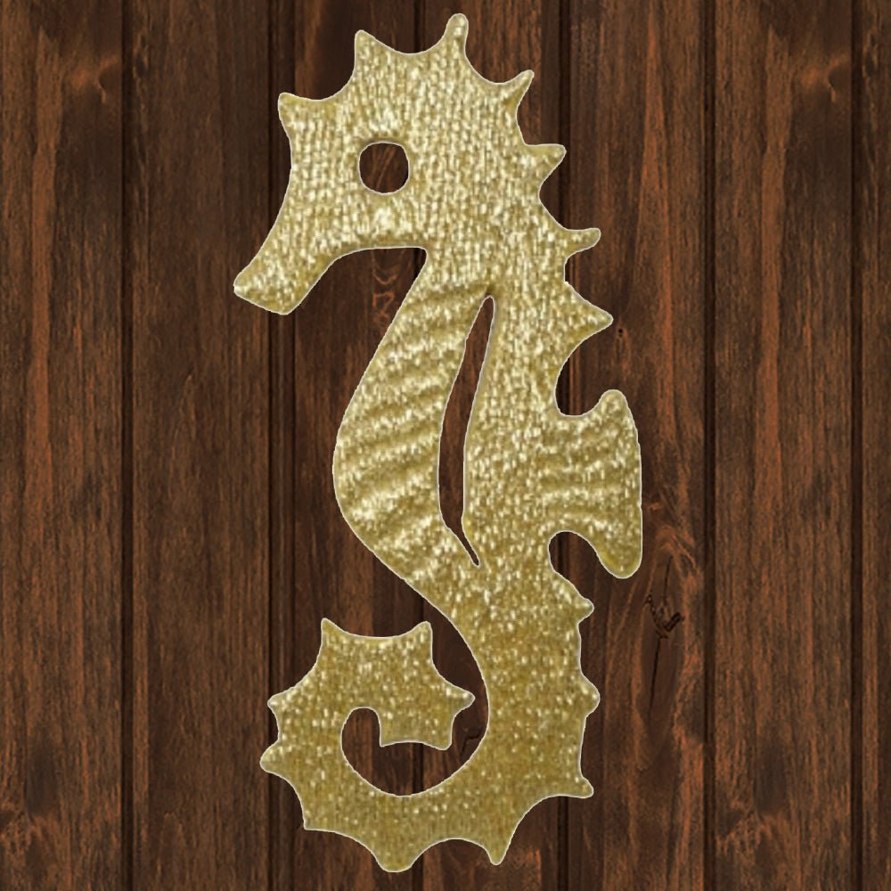 embroidered iron on sew on patch seahorse gold shimmery left