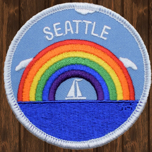 embroidered iron on sew on patch seattle rainbow