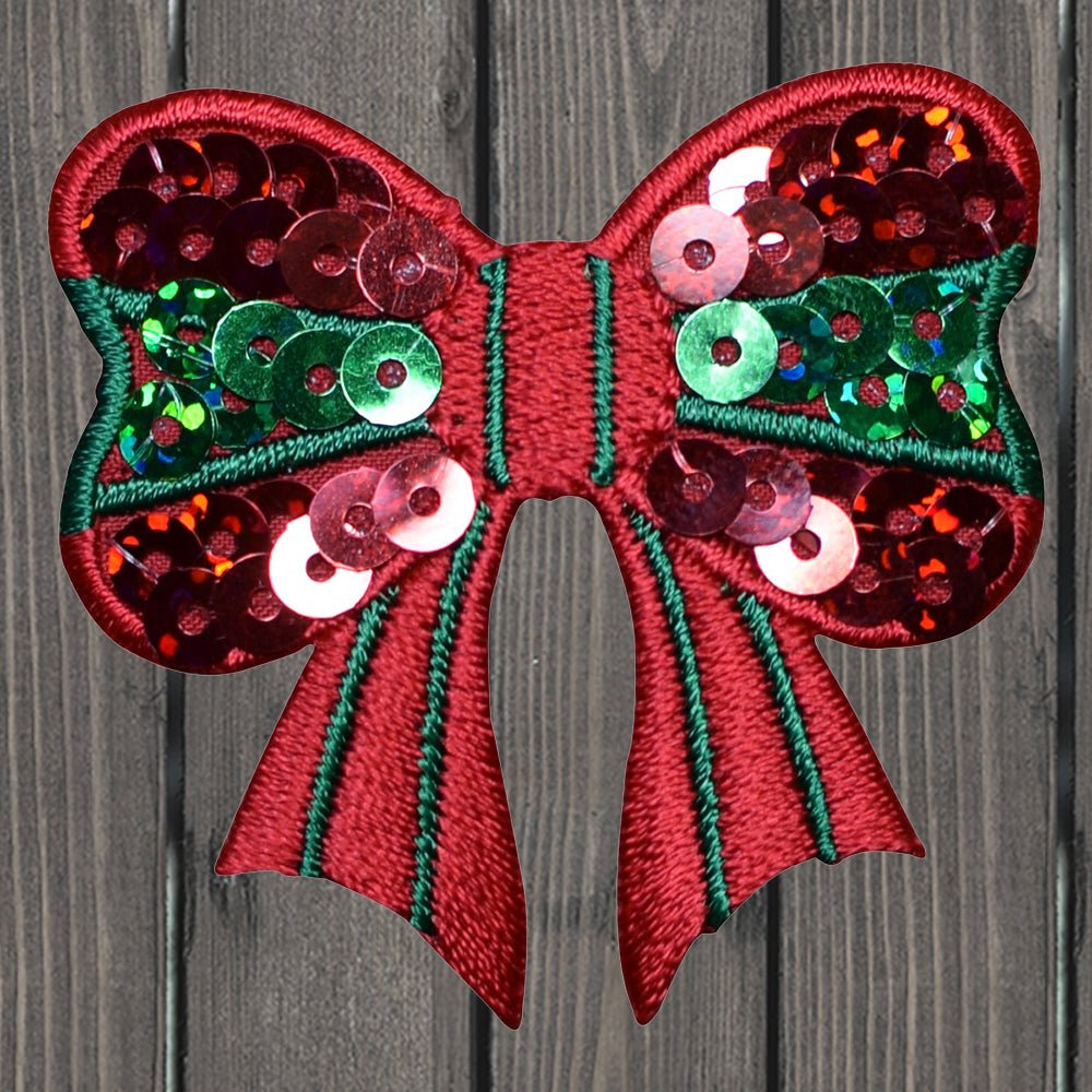 embroidered iron on sew on patch sequin bow