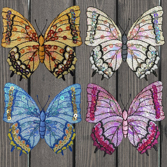 embroidered iron on sew on patch sequin butterfly set