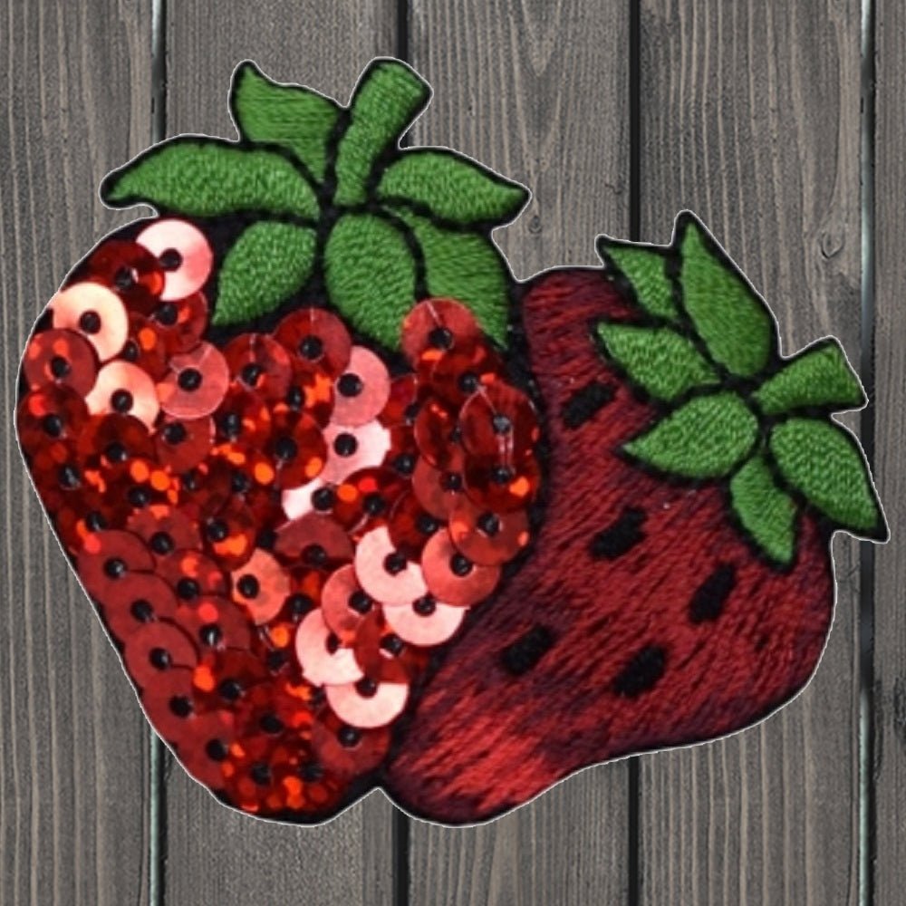 embroidered iron on sew on patch sequin double strawberries