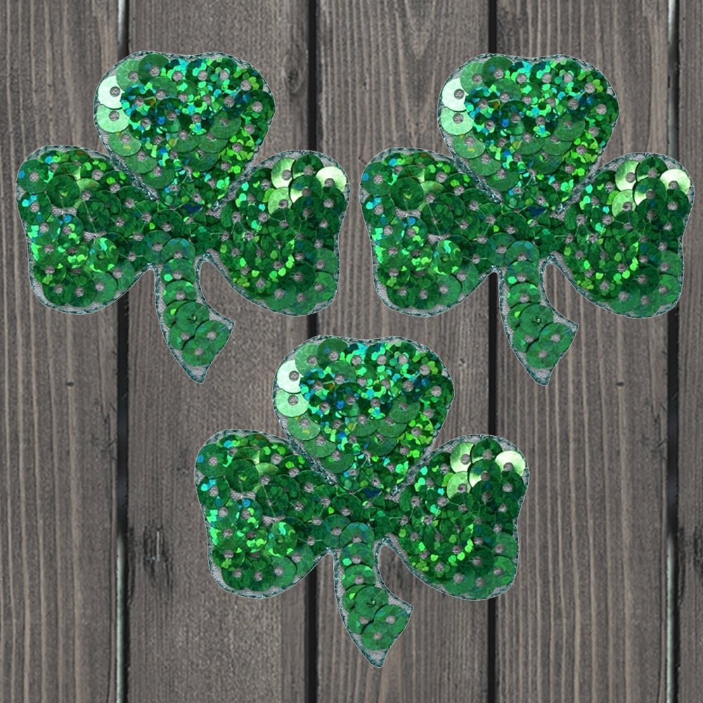 embroidered iron on sew on patch sequin shamrock large 3
