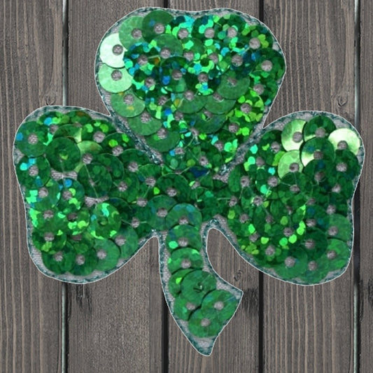 embroidered iron on sew on patch sequin shamrock large