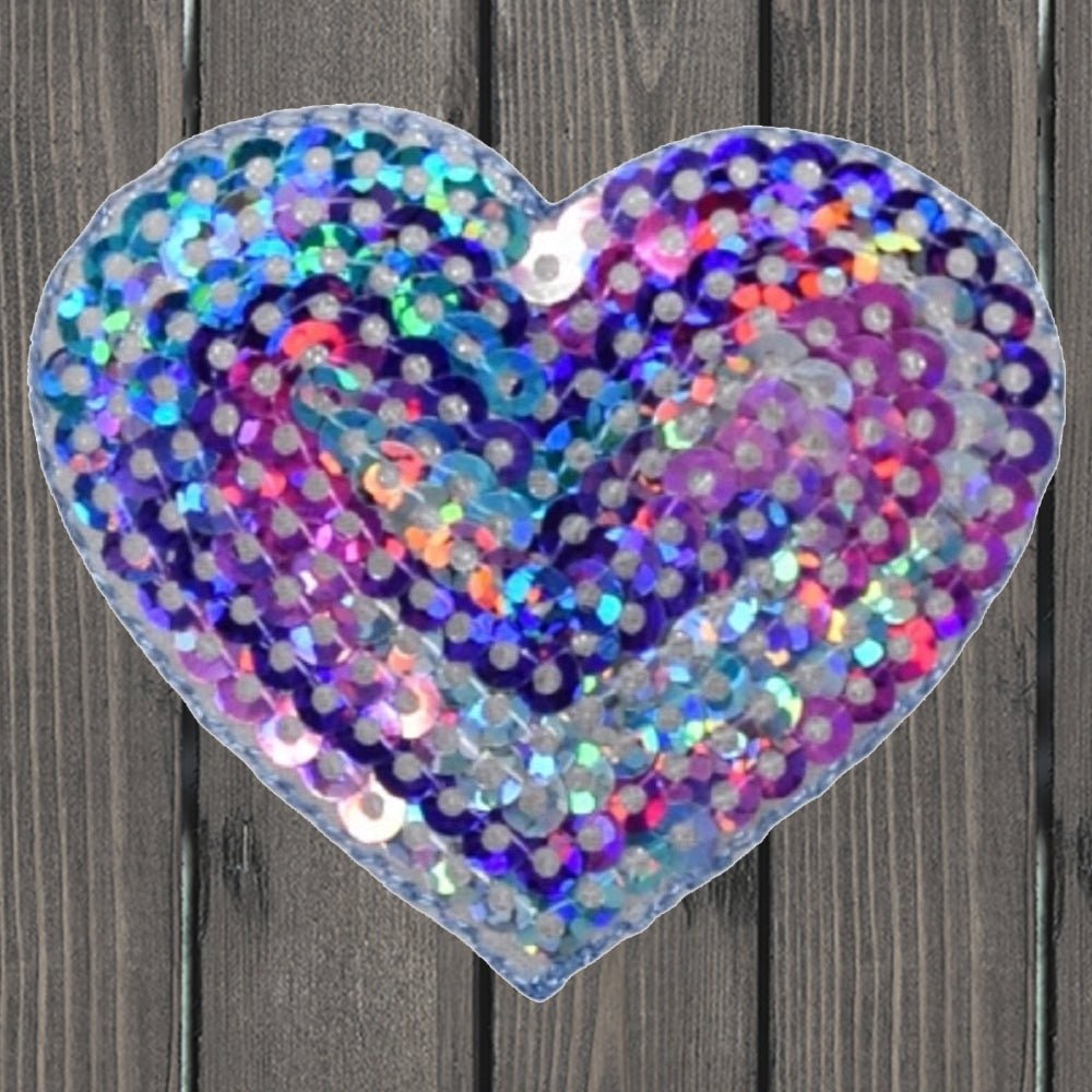 embroidered iron on sew on patch sequins heart multicolor