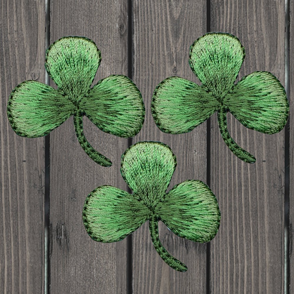 embroidered iron on sew on patch shamrock clover 3 pack