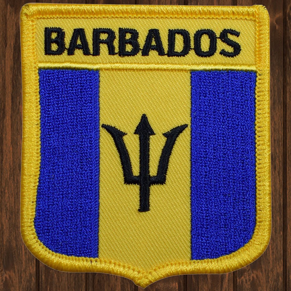 embroidered iron on sew on patch shield barbados