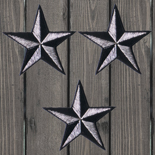 embroidered iron on sew on patch silver black Nautical stars 2